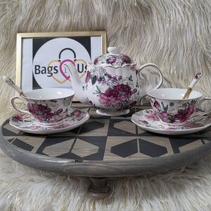 GRACE TEAWARE 7 PIECE TEA TIME GIFT SET FLORAL PATTERN TEAPOT CUP SAUCER